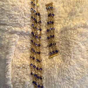 Vintage Royal Blue Crystal Necklace with Filigree Capped Beads